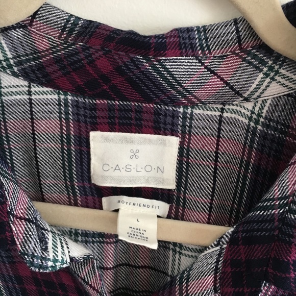 Caslon Plaid Oversized Side Button Flannel - Picture 5 of 6